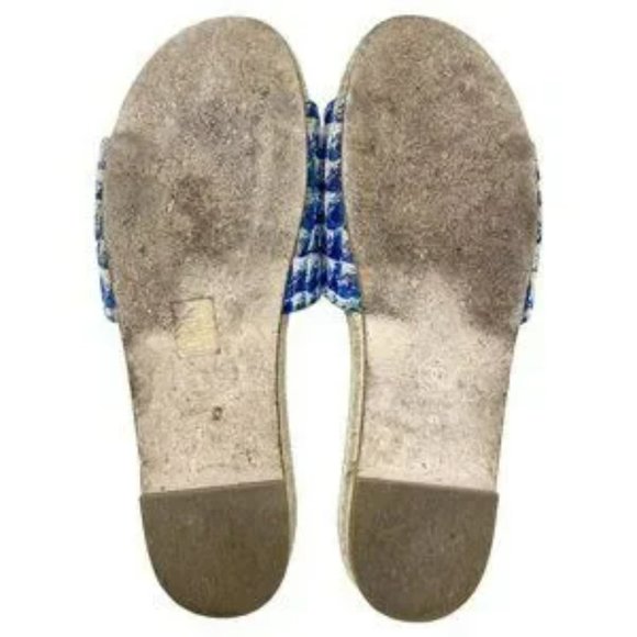 Chanel CC Logo Blue White Tweed Espadrille Flats Mule Sandal Slides - Picture 5 of 5
